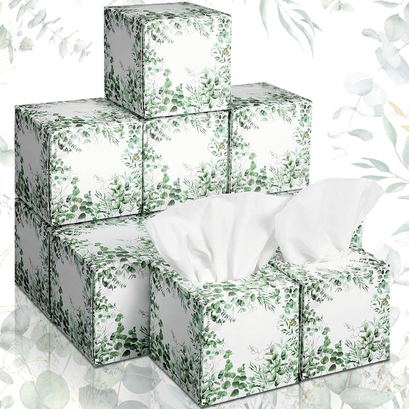 Fourluoo 12 Pack Fall Eucalyptus Facial Tissues Cube Boxes 600 Sheets 3 Ply Small Square Green Eucalyptus Face Tissues Bulk for Autumn Spring Car Bedroom Supplies - Image 1